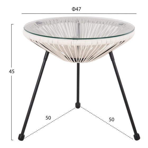 OUTDOOR COFFEE TABLE ALLEGRA HM5874.12 METAL IN BLACK- SYNTHETIC RATTAN IN WHITE Φ47x45Hcm.