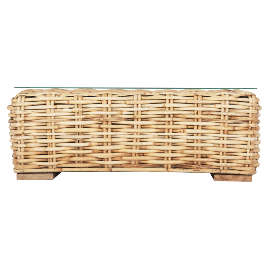 OUTDOOR COFFEE TABLE TROPEL HM9811 MANGO WOOD-NATURAL RATTAN-SAFETY GLASS 110x60x40Hcm.