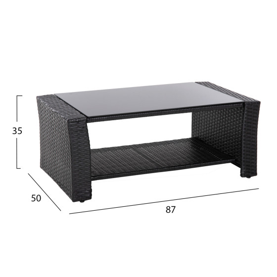 OUTDOOR LOUNGE 4PCS SET THORE HM5978 SYNTHETIC RATTAN IN BLACK-BEIGE CUSHIONS