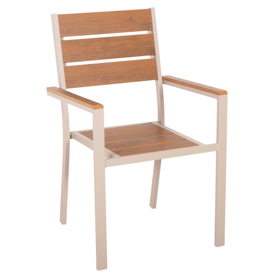 ALUMINUM ARMCHAIR SAGA HM5981.04 CHAMPAGNE-POLYWOOD IN  NATURAL 55x55x86Hcm.