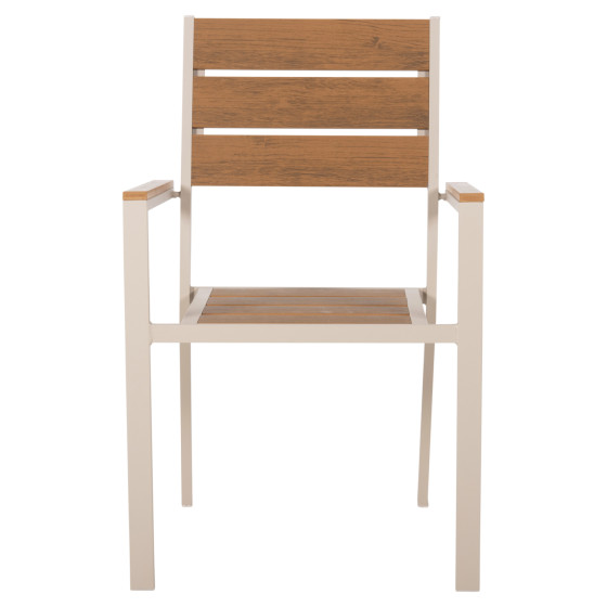 ALUMINUM ARMCHAIR SAGA HM5981.04 CHAMPAGNE-POLYWOOD IN  NATURAL 55x55x86Hcm.