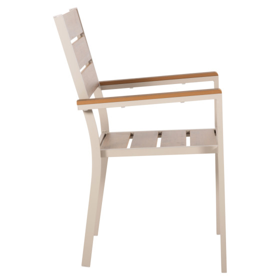 ALUMINUM ARMCHAIR SAGA HM5981.04 CHAMPAGNE-POLYWOOD IN  NATURAL 55x55x86Hcm.