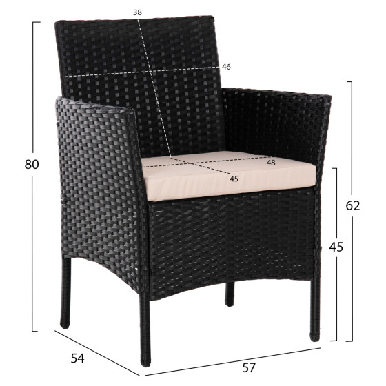 OUTDOOR LOUNGE SET 4PCS STASIA HM6089.01 SYNTHETIC RATTAN IN BLACK-CUSHIONS IN CAPPUCCINO