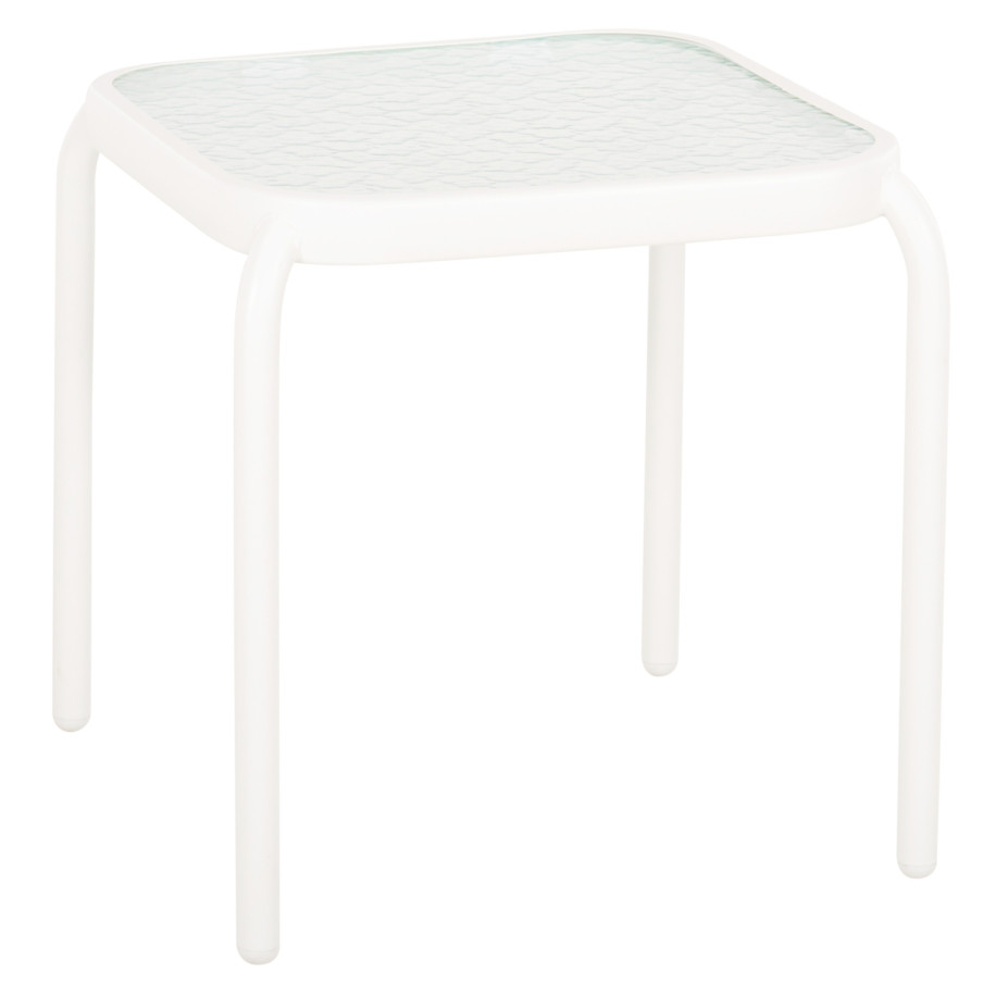 OUTDOOR SIDE TABLE SQUARE DIDO HM5975.02 METAL IN WHITE-GLASS 40x40x40Hcm.