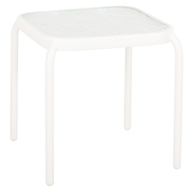 OUTDOOR SIDE TABLE SQUARE DIDO HM5975.02 METAL IN WHITE-GLASS 40x40x40Hcm.