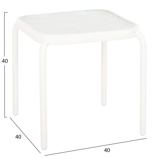 OUTDOOR SIDE TABLE SQUARE DIDO HM5975.02 METAL IN WHITE-GLASS 40x40x40Hcm.
