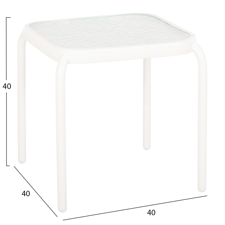 OUTDOOR SIDE TABLE SQUARE DIDO HM5975.02 METAL IN WHITE-GLASS 40x40x40Hcm.