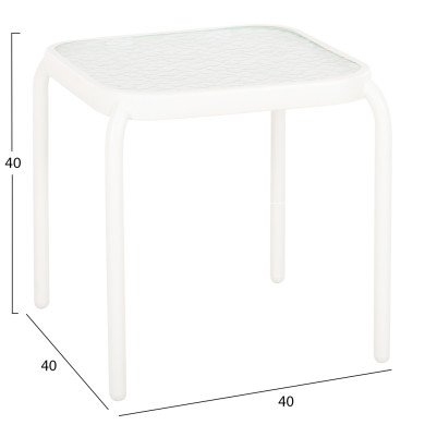 OUTDOOR SIDE TABLE SQUARE DIDO HM5975.02 METAL IN WHITE-GLASS 40x40x40Hcm.