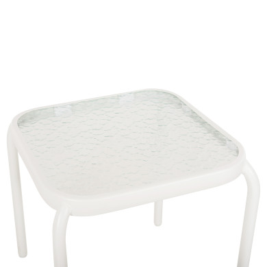 OUTDOOR SIDE TABLE SQUARE DIDO HM5975.02 METAL IN WHITE-GLASS 40x40x40Hcm.