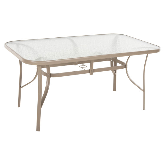 DINING TABLE BRUNO HM5145.14 METAL IN CHAMPAGNE COLOR-TEMPERED GLASS & UMBRELLA HOLE 150X90Χ72Hcm.