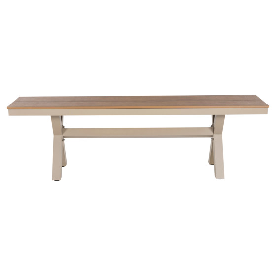ALUMINUM BENCH TAWNEE HM6038.04 CHAMPAGNE COLOR- POLYWOOD SEAT IN NATURAL WOOD COLOR 150x36x45Hcm.
