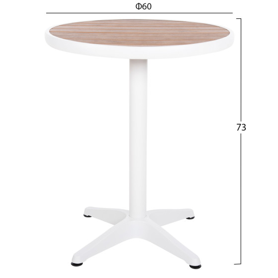 ALUMINUM ROUND TABLE ALEXA HM6086.02 WHITE-POLYWOOD TOP IN NATURAL COLOR Φ60x73Hcm.