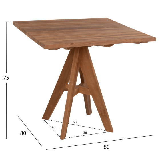 OUTDOOR DINING TABLE LEO HM9622.11 SQUARE TEAK WOOD 80x80x75Hcm.