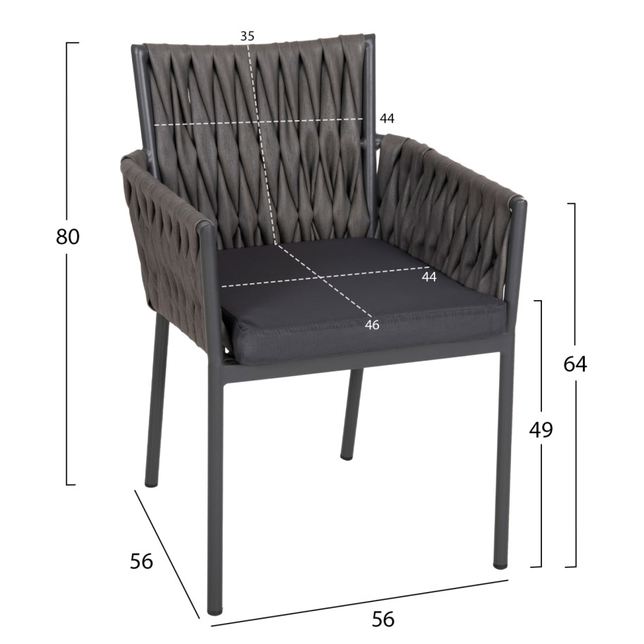 ALUMINUM ARMCHAIR MARTIN HM5564.12 ANTHRACITE FRAME AND ANTHRACITE SYNTHETIC RATTAN 56x56x80Hcm.