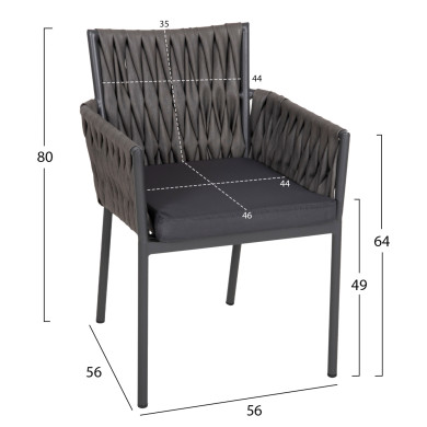 ALUMINUM ARMCHAIR MARTIN HM5564.12 ANTHRACITE FRAME AND ANTHRACITE SYNTHETIC RATTAN 56x56x80Hcm.
