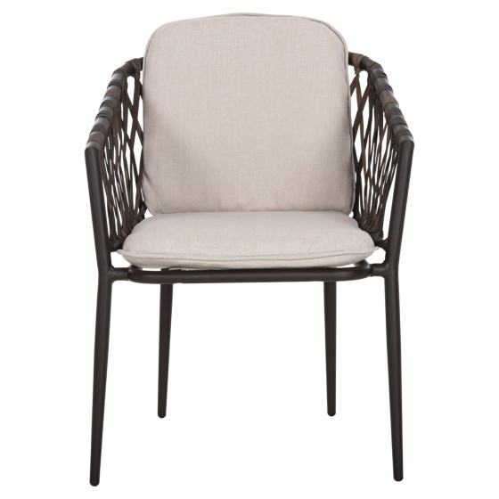 ALUMINUM ARMCHAIR BOLLY HM6080 BROWN FRAME-SYNTHETIC RATTAN IN BROWN-BEIGE CUSHIONS 58,5x67x86Hcm.