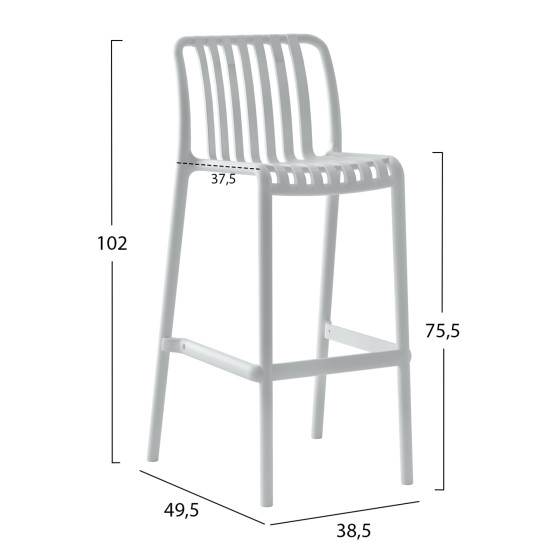 BAR STOOL POLYPROPYLENE CONVEE HM6098.01 WHITE 38,5x49,5x102Hcm.