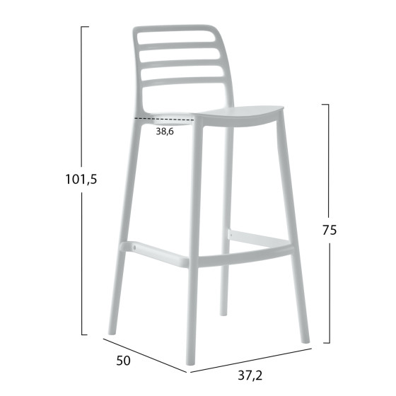 BAR STOOL POLYPROPYLENE SNOD HM6099.01 WHITE 37,2x50x101,5Hcm.