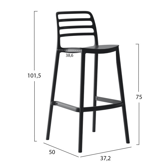 BAR STOOL POLYPROPYLENE SNOD HM6099.02 BLACK 37,2x50x101,5Hcm.