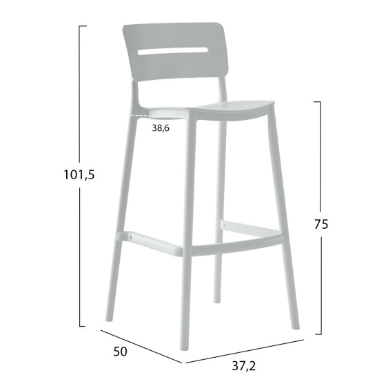 BAR STOOL POLYPROPYLENE SNOD2 HM6100.01 WHITE 37,2x50x101,5Hcm.