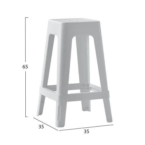 POLYPROPYLENE STOOL SQUARE ZEB HM6128.01 WHITE 35x35x65Hcm.