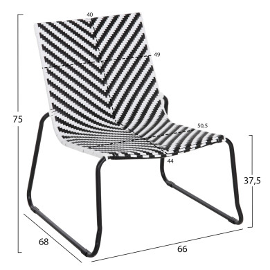 METAL CHAIR PONY HM6082 BLACK & WHITE SYNTHETIC RATTAN 66x68x75Hcm.