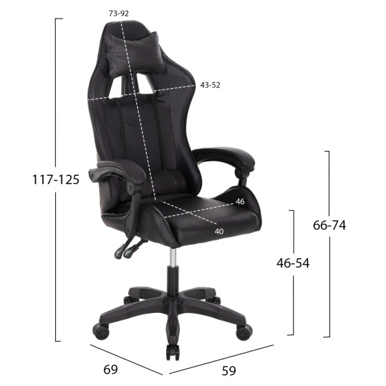 GAMING CHAIR MANCER HM1194 BLACK PU-BLACK POLYPROPYLENE 59x69x125Hcm.