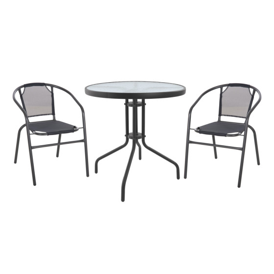 OUTDOOR SET 3PCS HM10711 GREY METAL-SAFETY GLASS-GREY TEXTILENE