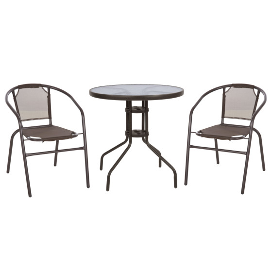 OUTDOOR SET 3PCS HM10712 BROWN METAL-SAFETY GLASS-BROWN TEXTILENE