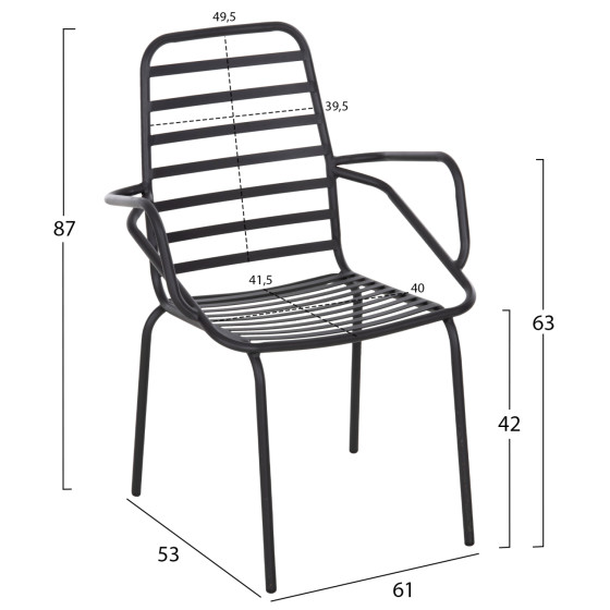 ARMCHAIR OUTDOOR FREE HM6045 METALLC BLACK 61x53x87Hcm.