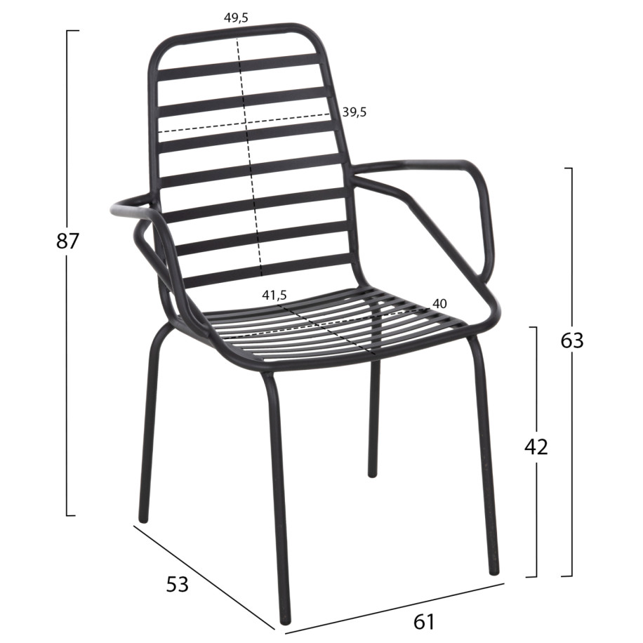 ARMCHAIR OUTDOOR FREE HM6045 METALLC BLACK 61x53x87Hcm.
