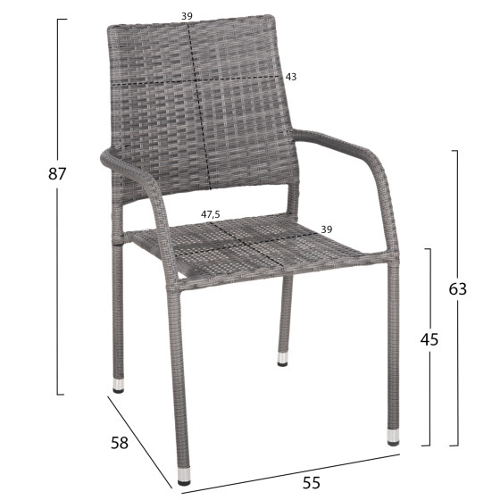 ARMCHAIR OUTDOOR MORNER HM6074.02 METAL-GREY WICKER 55x58x87H.