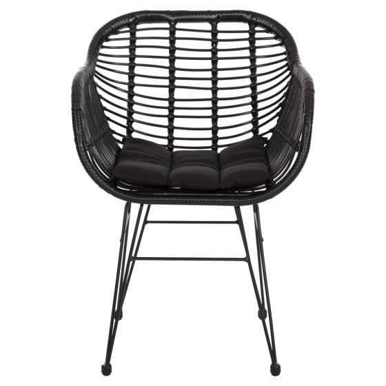 ARMCHAIR WITH SEAT CUSHION METAL FRAME ALLEGRA HM5450.32 BLACK RATTAN IN WICKER 58x59x82H