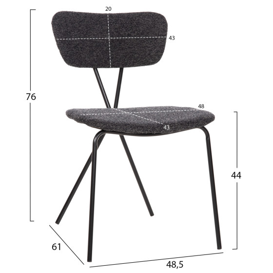 DINING CHAIR DORY HM9855.04 METAL FRAME IN BLACK-FABRIC IN DARK GREY 48,5x61x76Hcm.