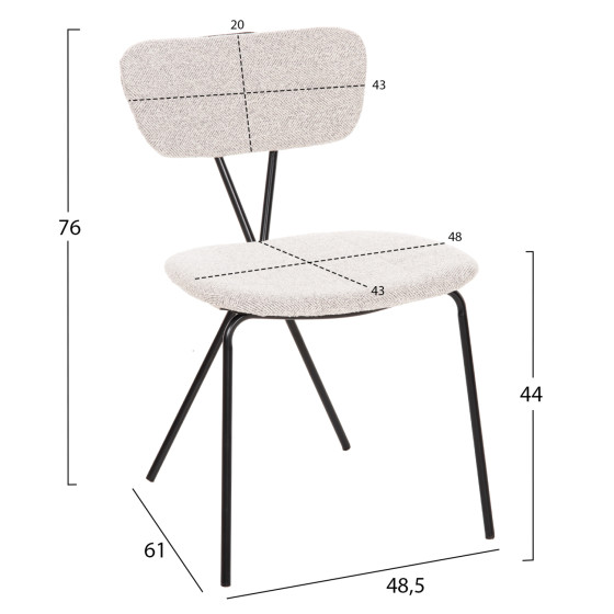 DINING CHAIR DORY HM9855.03 METAL FRAME IN BLACK-FABRIC IN LIGHT GREY 48,5x61x76Hcm.