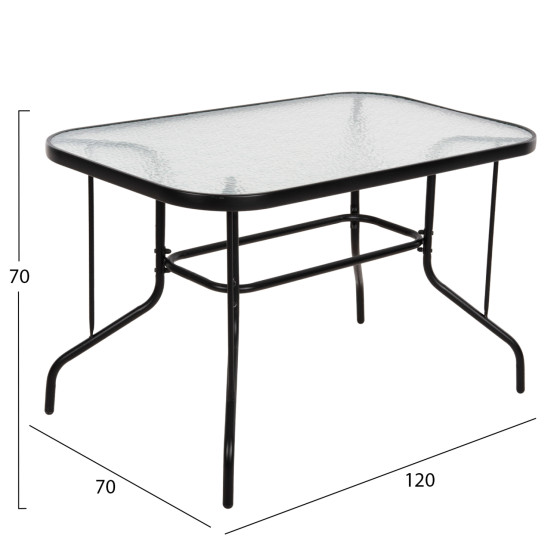 OUTDOOR METALLIC TABLE ADAM HM5679.03 BLACK WITH REINFORCED GLASS TOP 120Χ70Χ70Hcm.