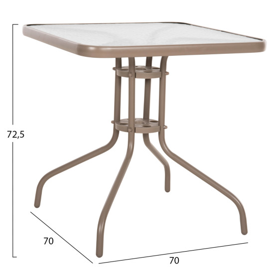 OUTDOOR TABLE SQUARE FIGO HM5036.04 CHAMPAGNE METAL-GLASS TABLETOP 70Χ70Χ72.5Hcm