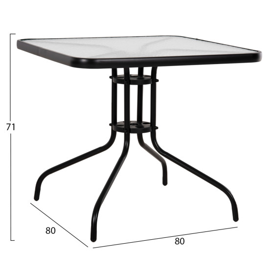 OUTDOOR TABLE SQUARE FIGO HM5972.03 BLACK METAL-GLASS TABLETOP 80Χ80Χ71Hcm