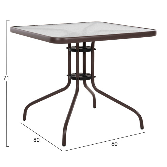 OUTDOOR TABLE SQUARE FIGO HM5972.02 BROWN METAL-GLASS TABLETOP 80Χ80Χ71Hcm