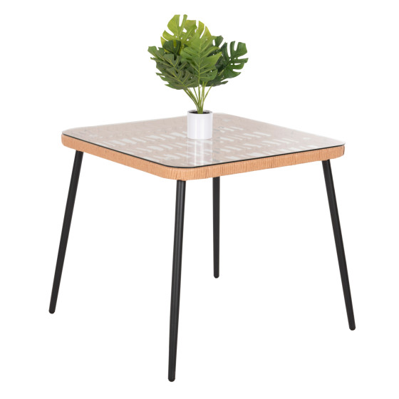 DINING TABLE SQUARE ALLEGRA HM5536.11 BLACK METAL-P.E. RATTAN IN NATURAL 79,5x79,5x72,5Hcm.