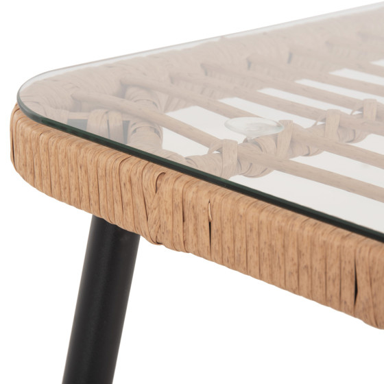 DINING TABLE RECTANGULAR ALLEGRA HM5537.11 BLACK METAL-P.E. RATTAN IN NATURAL 139,5x79,5x73Hcm.