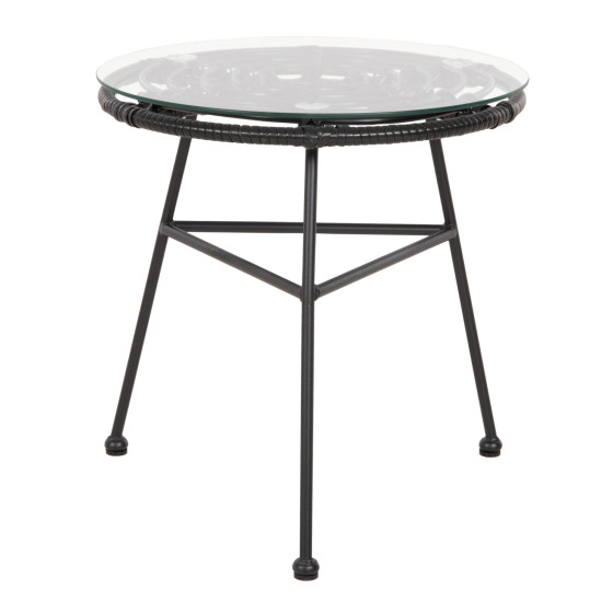 SIDE TABLE ROUND BLACK METAL ALLEGRA HM5459.12 BLACK WICKER-GLASS Φ45x46Hcm.