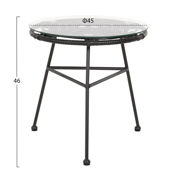 SIDE TABLE ROUND BLACK METAL ALLEGRA HM5459.12 BLACK WICKER-GLASS Φ45x46Hcm.