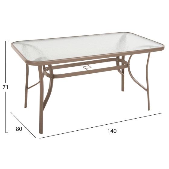 TABLE BRUNO HM5106.04 METALLIC IN CHAMPAGNE COLOR WITH TEMPERED GLASS TABLETOP 140Χ80Χ71Hcm.
