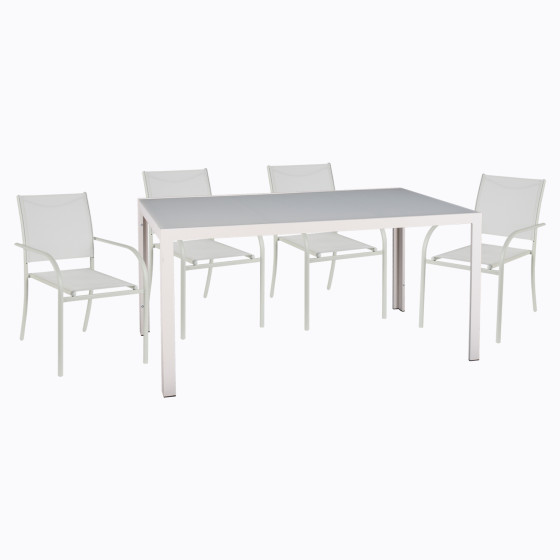 OUTDOOR DINING SET 5PCS OFER HM21030 WHITE METAL TABLE-WHITE METAL ARMCHAIRS