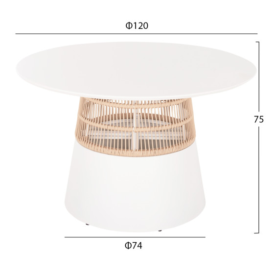 ROUND TABLE SAEID HM6106.02 ALUMINUM IN WHITE-SYNTHETIC ROPE IN BEIGE Φ120x75Hcm.