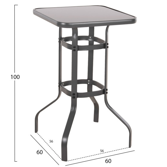 ΤΡΑΠΕΖΙ ΜΠΑΡ ΤΕΤΡΑΓΩΝΟ FIGGY HM6066.01 ΜΕΤΑΛΛΙΚΟ ΓΚΡΙ-ΓΥΑΛΙ ΑΣΦΑΛΕΙΑΣ 60x60x100Υεκ
