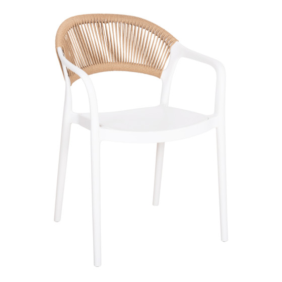 ARMCHAIR POLYPROPYLENE EVA HM6155.01 WHITE WITH BEIGE PP ROPE 56.5x53x80Hcm.