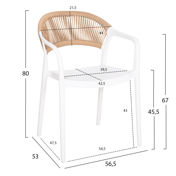 ARMCHAIR POLYPROPYLENE EVA HM6155.01 WHITE WITH BEIGE PP ROPE 56.5x53x80Hcm.