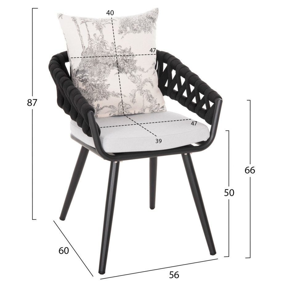 ARMCHAIR ALUMINUM CAMDEN HM6141.01 BACK CUSHION IN ECRU WITH PRINT DESIGN-ANTHRACITE 56x60x72-87Hcm.